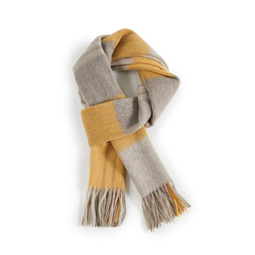 BRITISH STYLE WOOL PLAID SCARF 970117(GREY YELLOW)